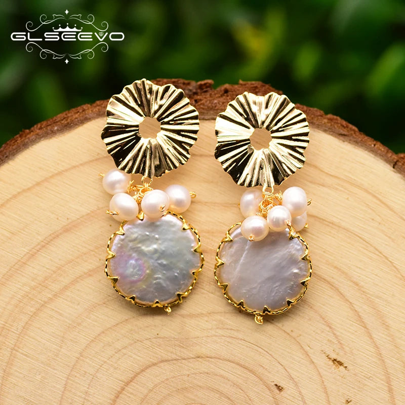 New Yiwu Jewelry Wholesale Natural Baroque Pearl for Women Flower Drop Earrings 18K Gold Plated Fashion Designer Jewelry