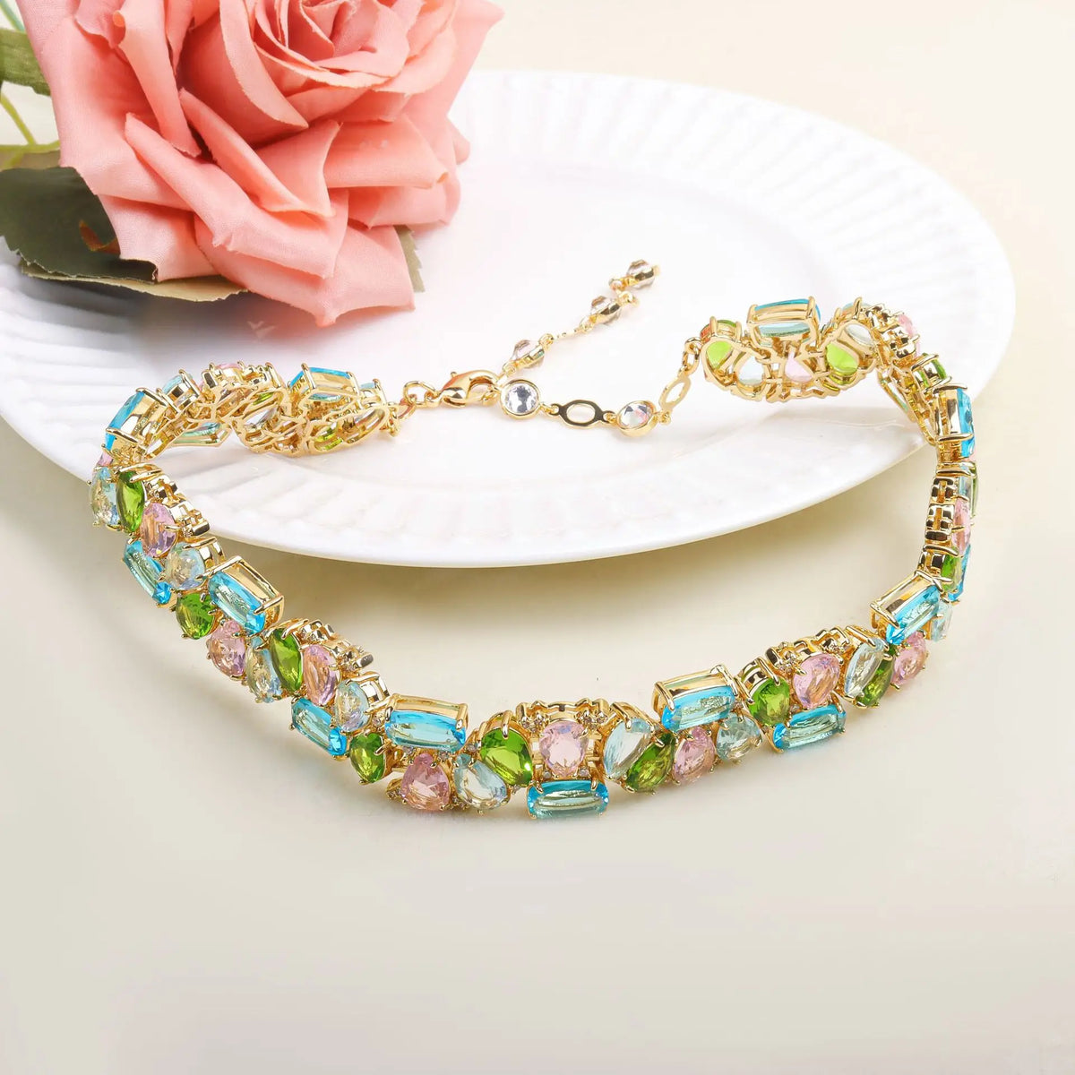 Brand Designer Style 18K Gold Plated Geometric CZ Necklace Set Fashion Collarbone Chain Jewelry Set for Women Daily Wear OEM