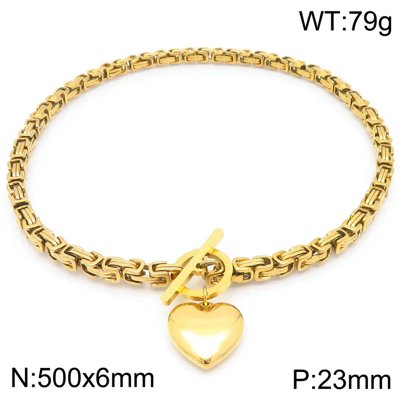 Kalen European and American Fashion Chain OT Buckle Chain Necklace Stainless Steel Smooth Heart Pendant Coarse Chain Set