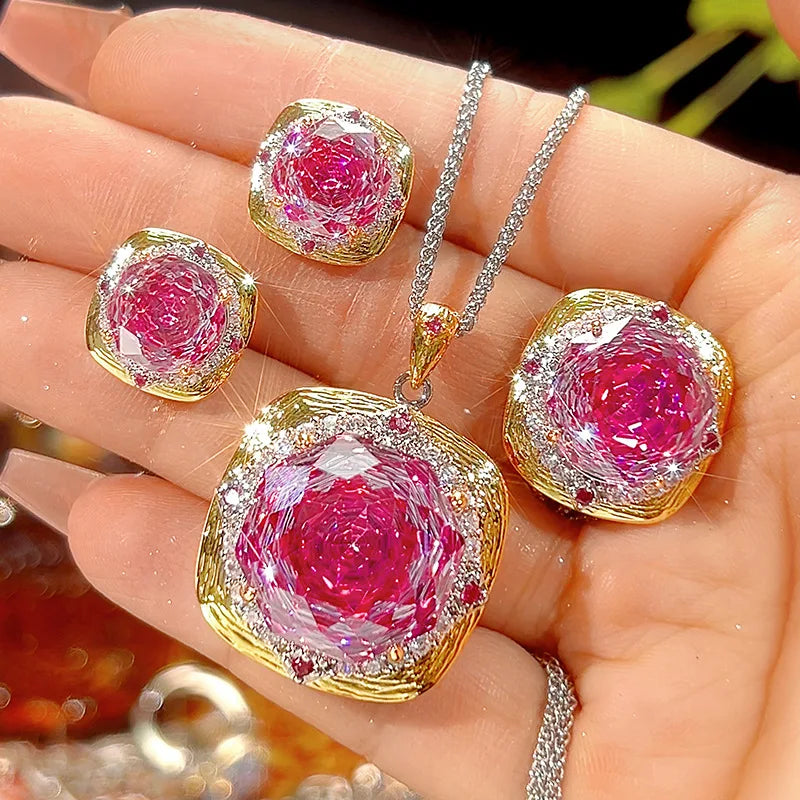 REDheart Copper Inlaid Zircon Plated Trendy 18K Gold Plated Dragon Fruit Color Women's Wedding Party Necklace