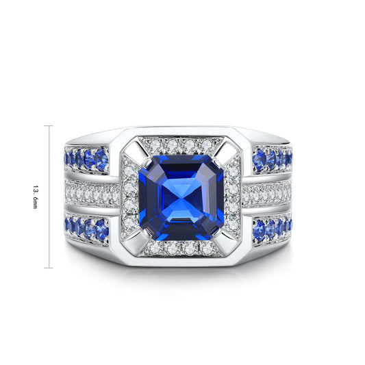 Gemfiori Jewelry Trendy High Quality S925 Silver Cultivated Sapphire Ring Unisex Engagement Ring for Wedding Party or Gift