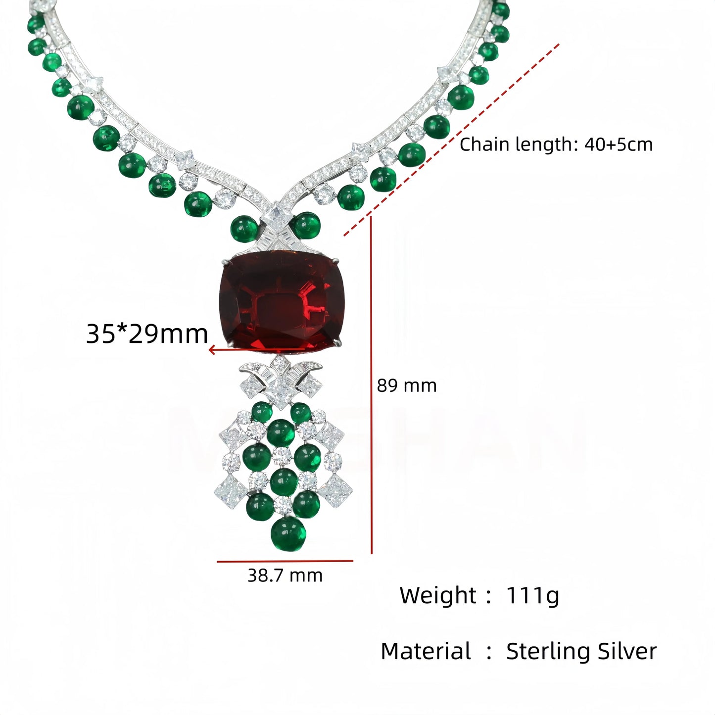 MUSHAN Luxury Red Big Ruby Pendant Necklace High Carbon Diamond Chocker 925 Sterling Silver Rhodium Plated Jewelry