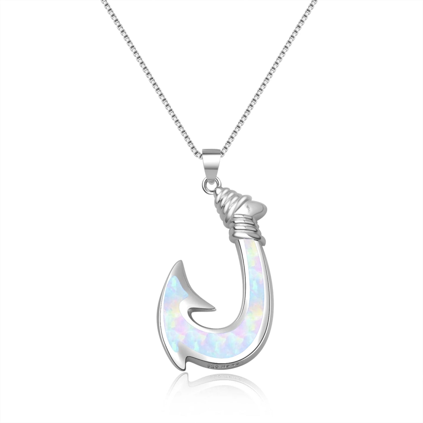 Fishing Hook Pendant Necklace Aobao Opal Inlaid Rope Detail Fashion Jewelry