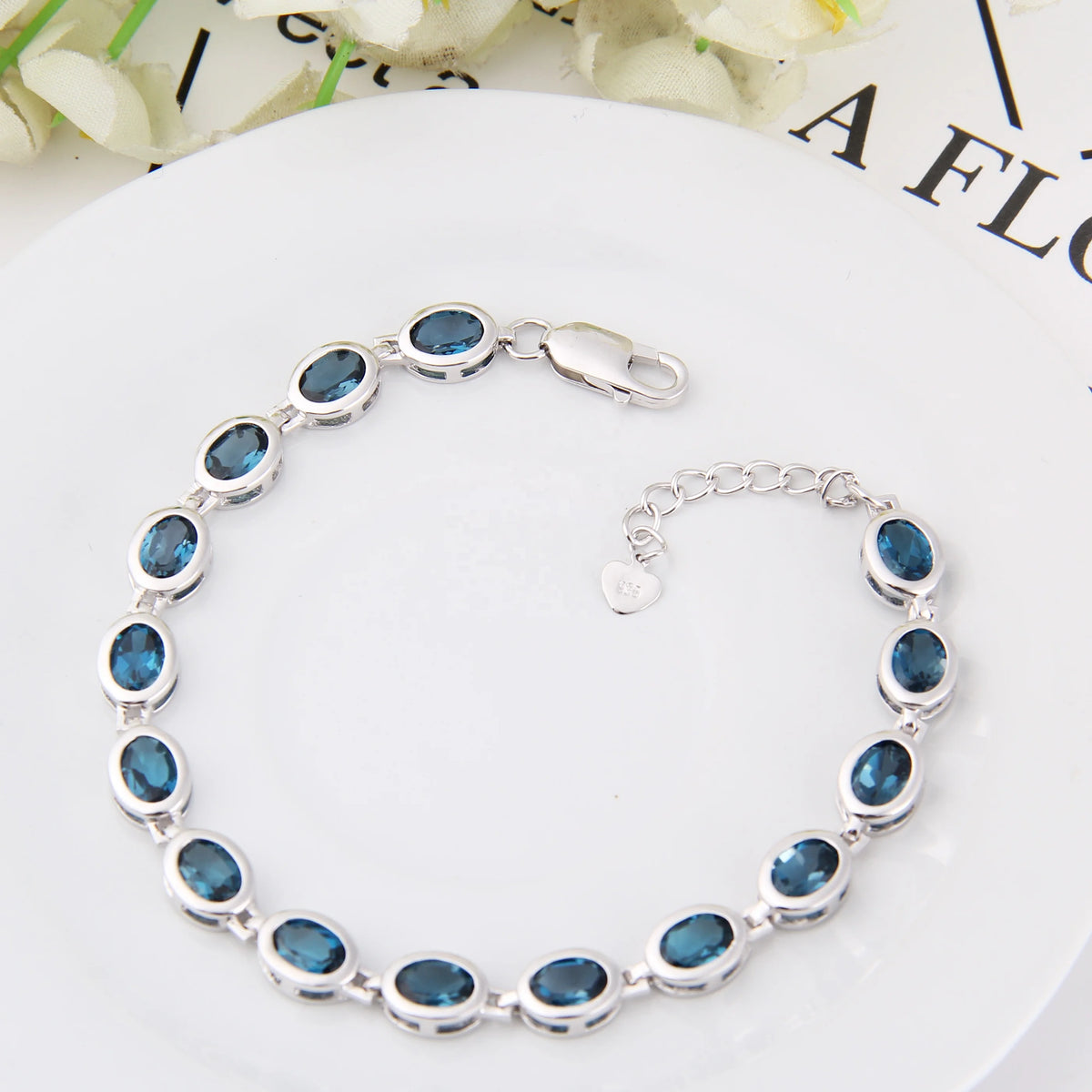 ArtistA Guangzhou Jewelry Factory 925 Sterling Silver Natural London Blue Topaz Gemstone Oval Tennis Bracelets for Women