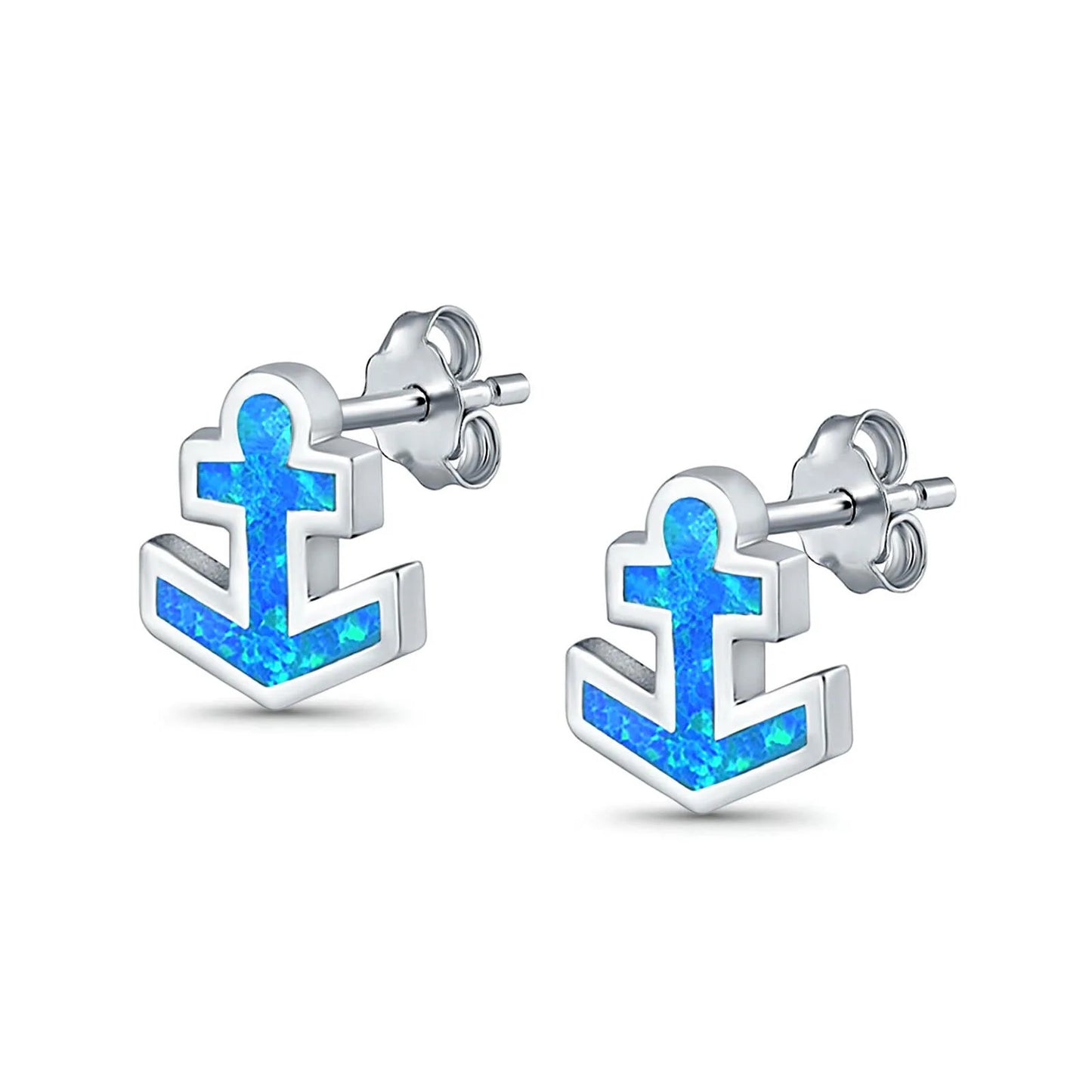 TikTok Ins Hawaiian Viral Blue Opal Anchor Studs  Nautical Ship Vibe Earrings Trendy Jewelry Wholesale