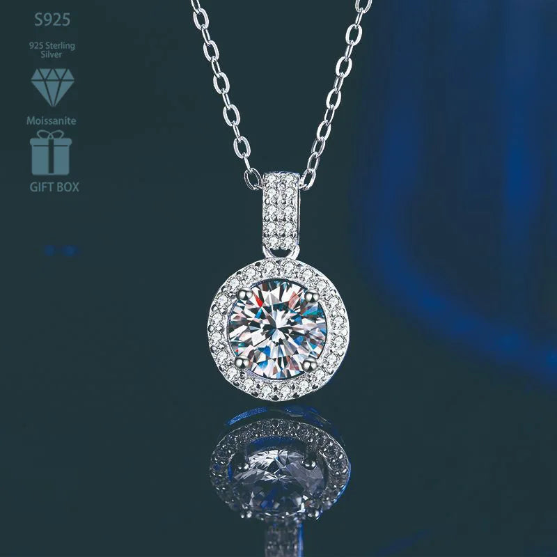 Factory Multi Colorful Moissanite Jewelry Classic 925 Silver Circle Bezel Set Round Cut 1ct VVS GRA Moissanite Pendant Necklace
