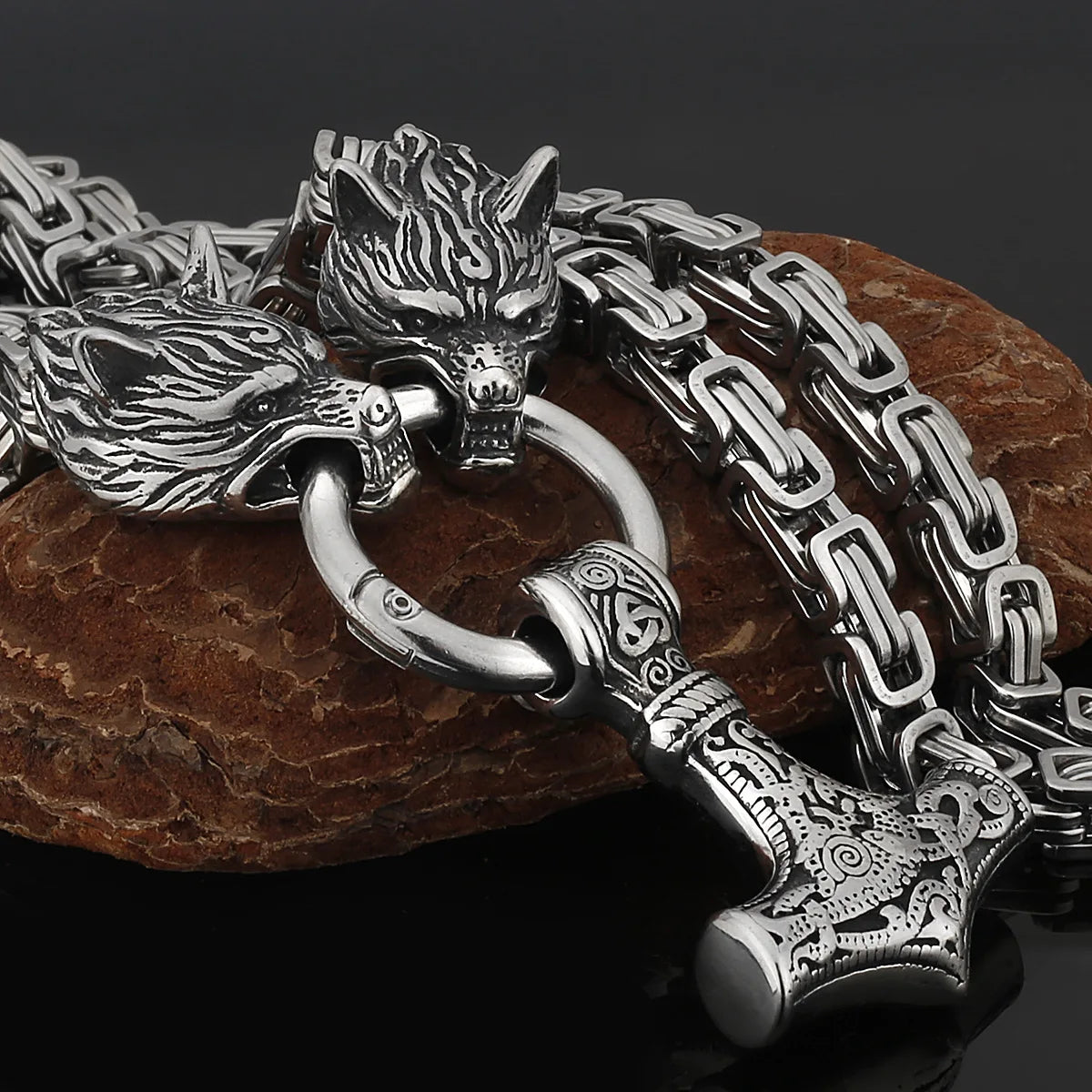 Wholesale Men's Stainless Steel Punk Pendant Necklace Gold Plated Thor Hammer Mjolnir for Mens Jewelry