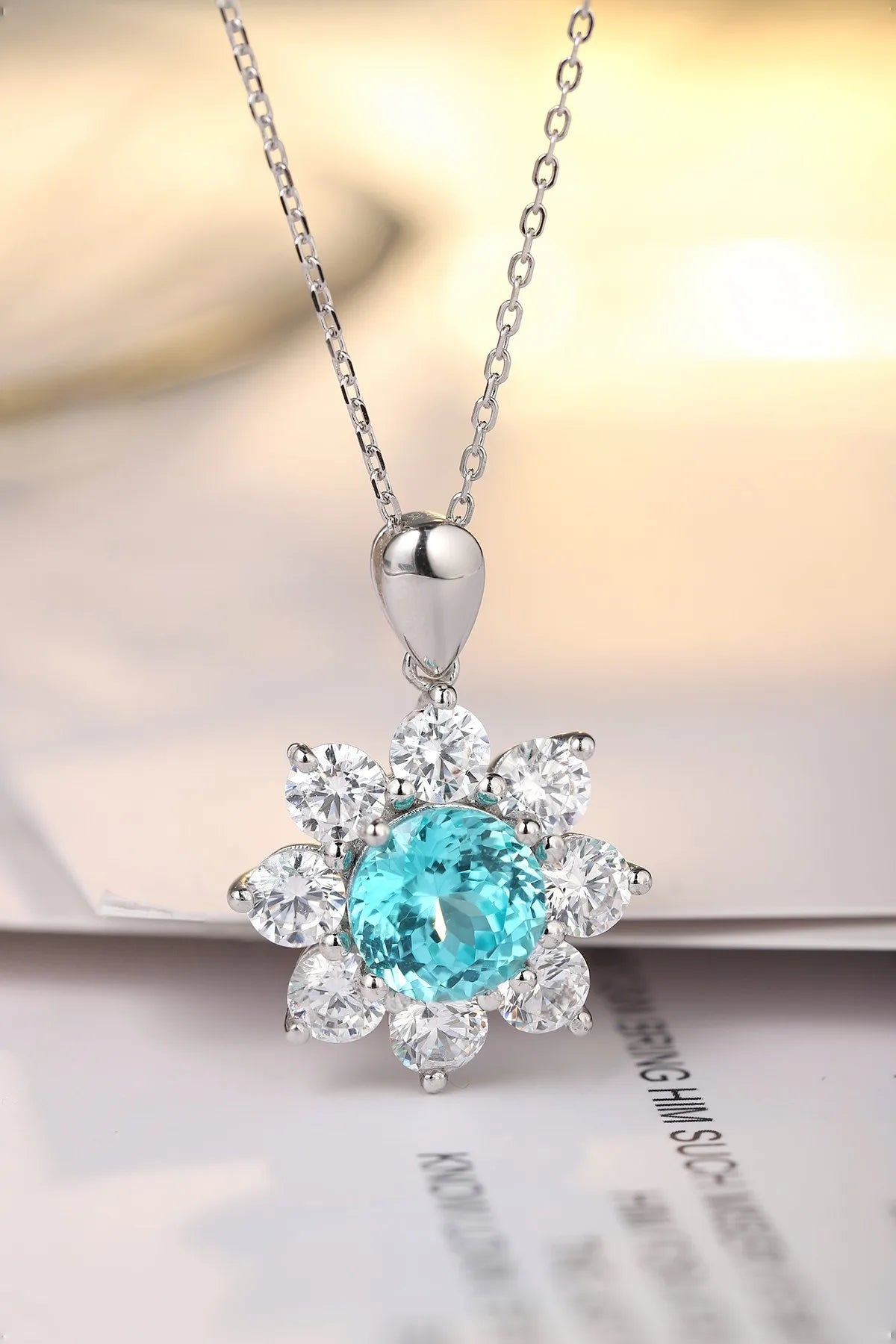 Gemfiori Anster 925 Sterling Silver High-quality Cultivated Paraiba Necklace - Suitable for Parties or As a Gift