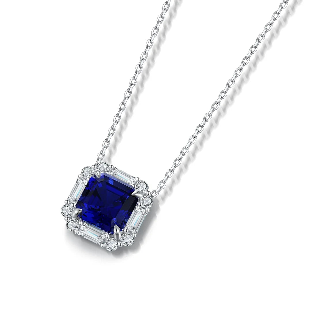 Gemfiori Anster 925 Sterling Silver High-quality Cultivated Sapphire Necklace - Suitable for Parties or As a Gift