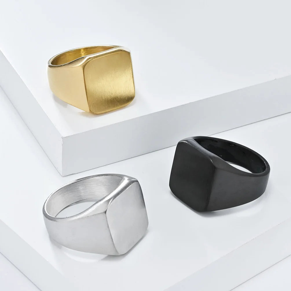 REBEL Fashion Stainless Steel Jewelry Polish 18k Gold Plated Stainless Steel Ring Mens Simple Plain Steel Black Ring Price