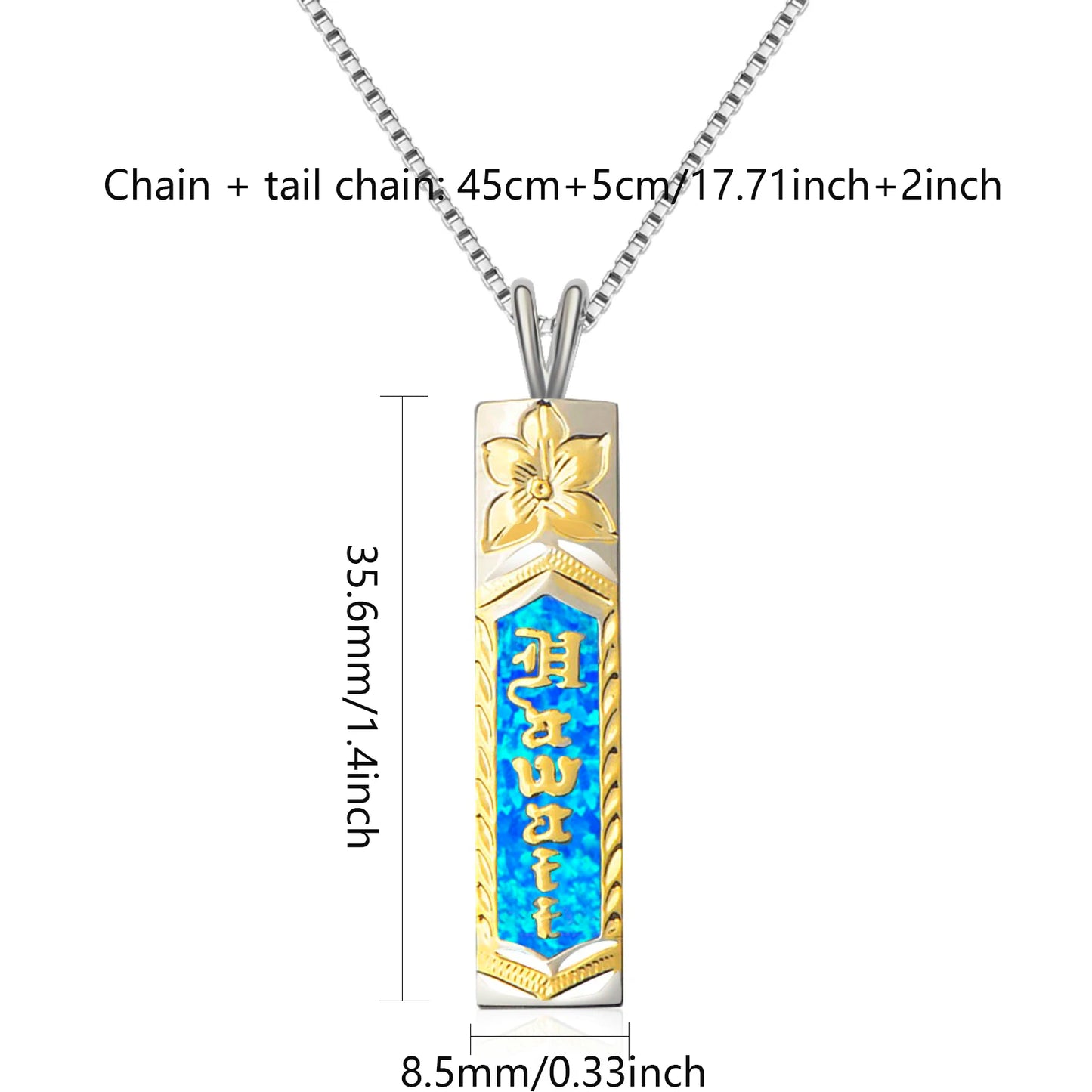 Vertical Bar Pendant - Blue Opal Inlaid Two-Tone Plated Totem Jewelry for Women Wholesale