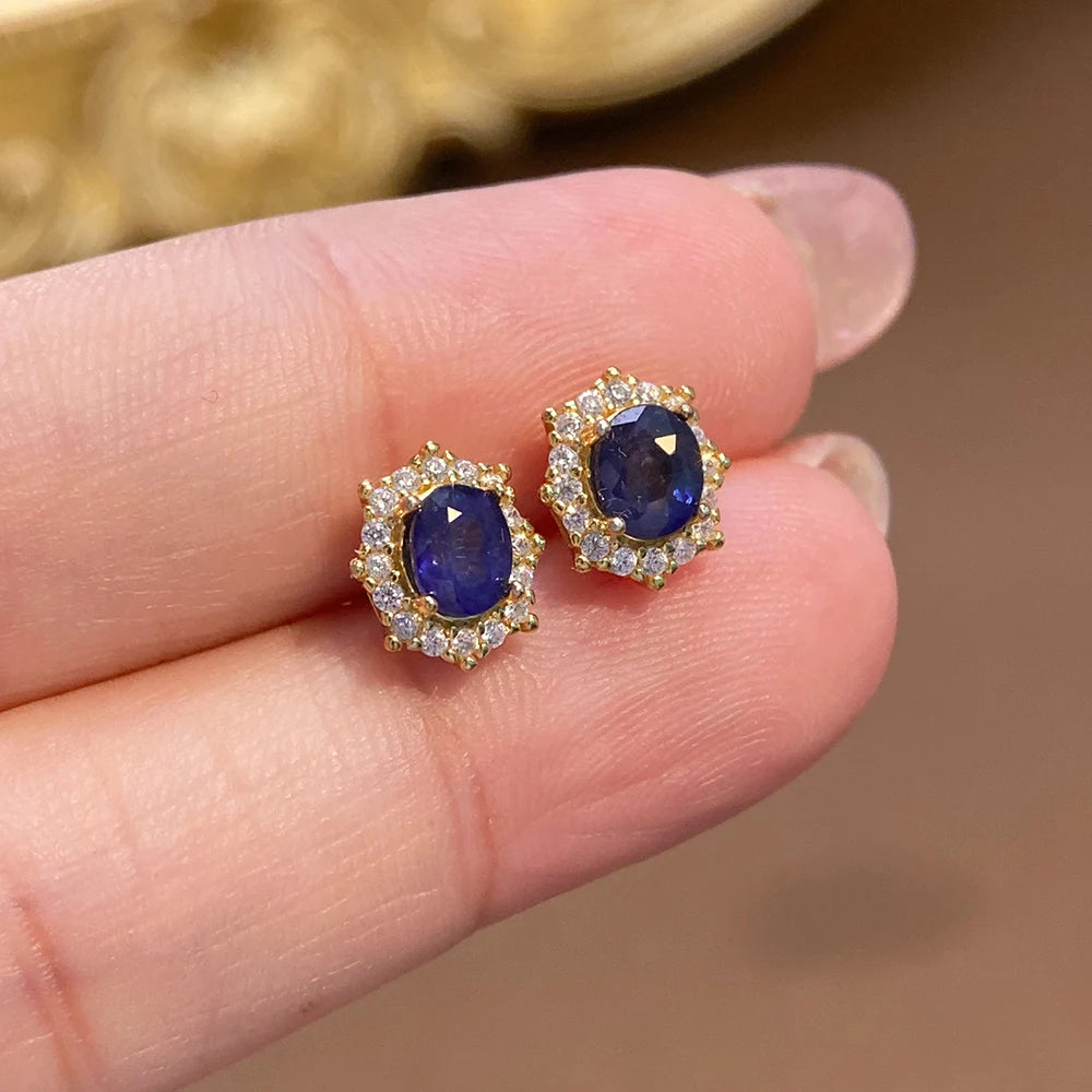 Gioiellieri Dainty Natural Sapphire Earrings Solid S925 Silver Hypoallergenic Minimalist Gemstone Ear Studs
