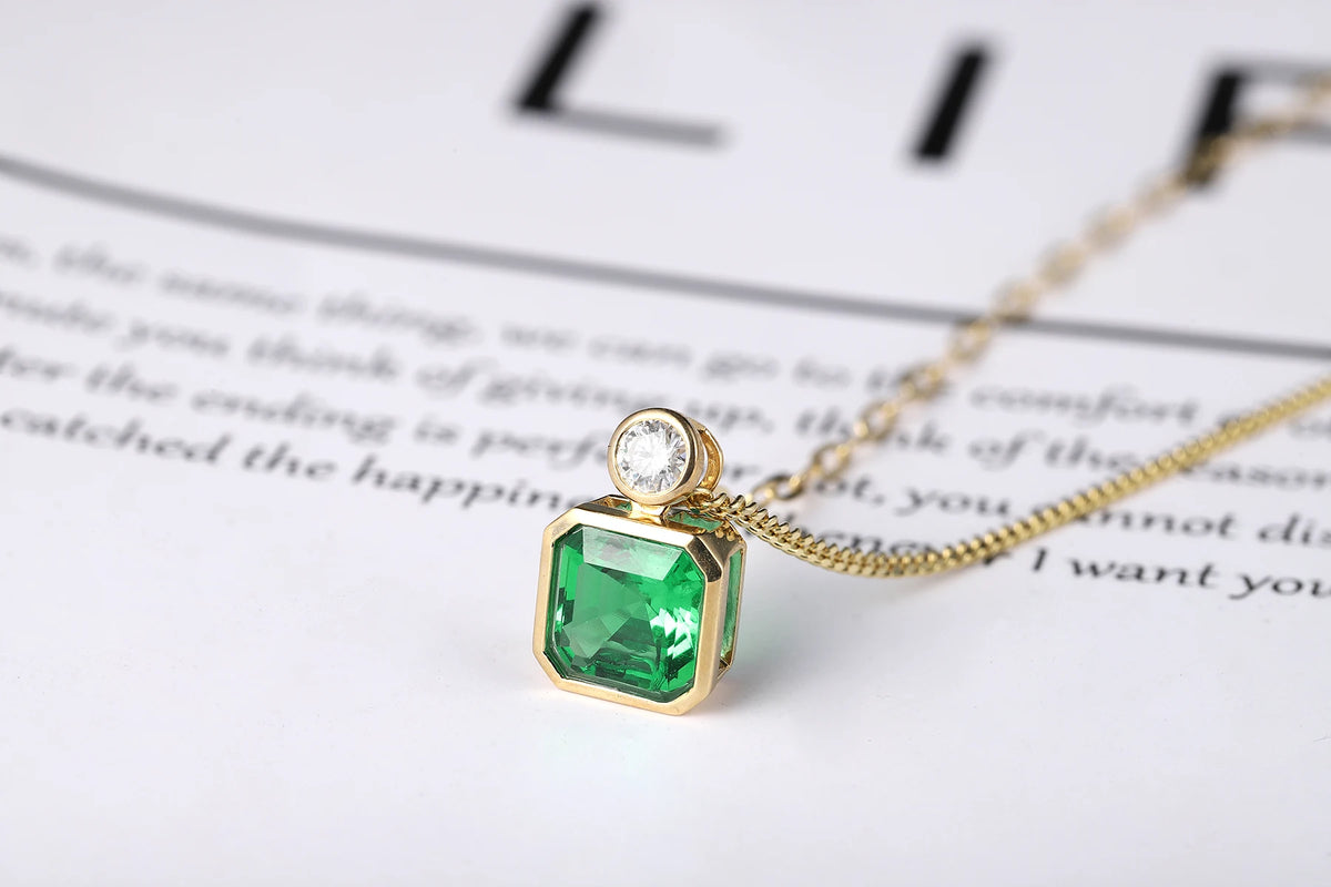 Gemfiori Asscher 7.5mm 1.7ct Hydro Emerald Pendant Necklace in 18k gold Fashion Jewellery from Shenzhen custom jewelry Wuzhou Gemstones