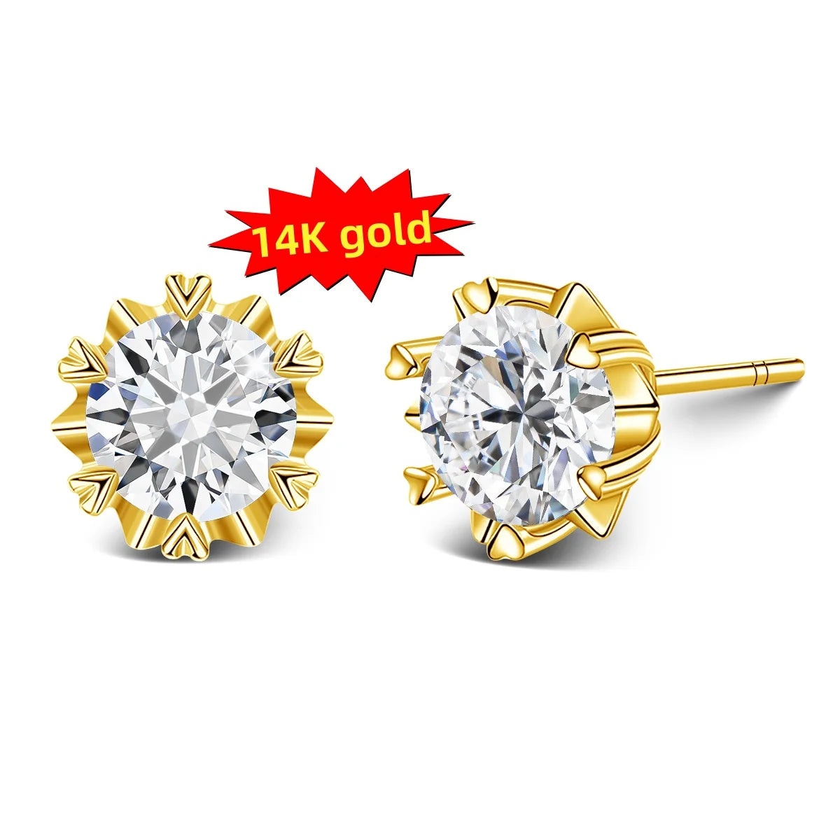 Gioiellieri High-end Jewelry Supplier Moissanite 0.5CT 1CT 2CT 14k Gold VVS1 Moissanite Stud Earrings With Gra Certificate