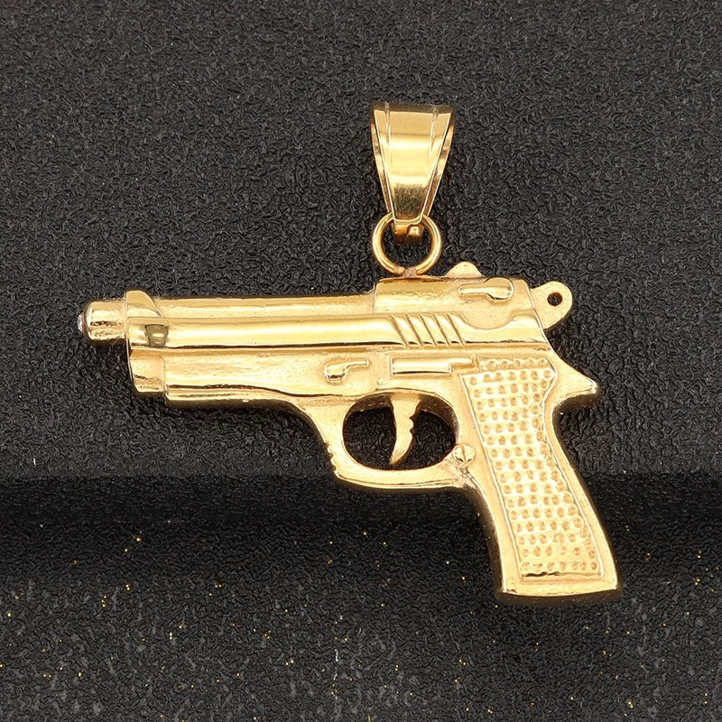 BiG-BOSS 18K Gold Plated Stainless Steel Jewelry TikTok Hot Sale Gun Weapon Pendant Fashion Style Single Pack Included