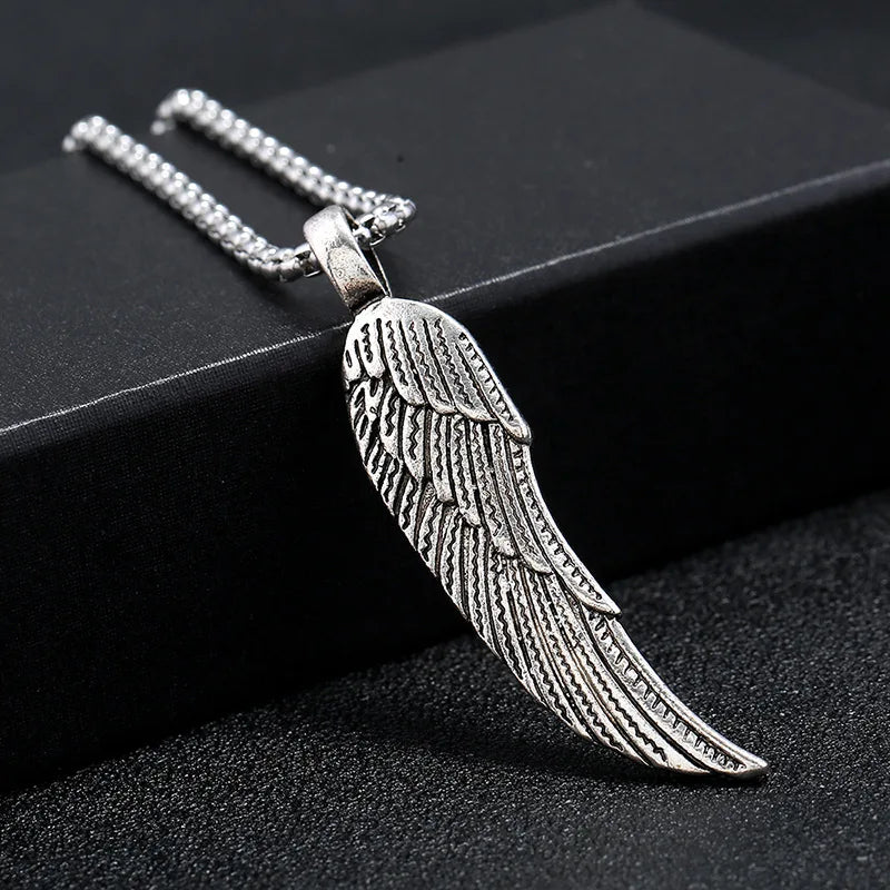 Wholesale Punk Rock n Necklace Zinc Alloy Wing Pendant Necklaces Men Jewelry Stainless Steel Chain
