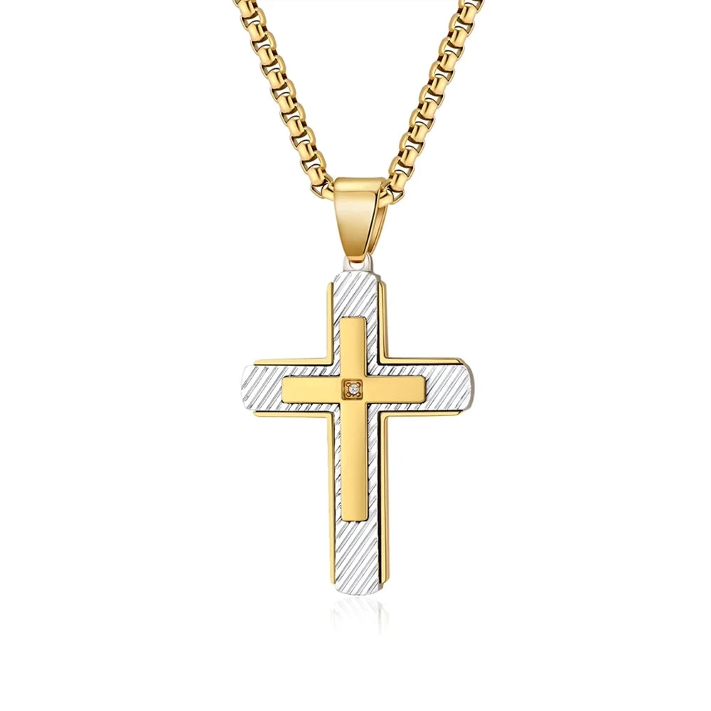 Hip Hop Twill Religious Cross Anti Non Tarnish WaterProof Pvd Stainless Steel Fashion Jewelry Pendant Necklace for Men Wholesale