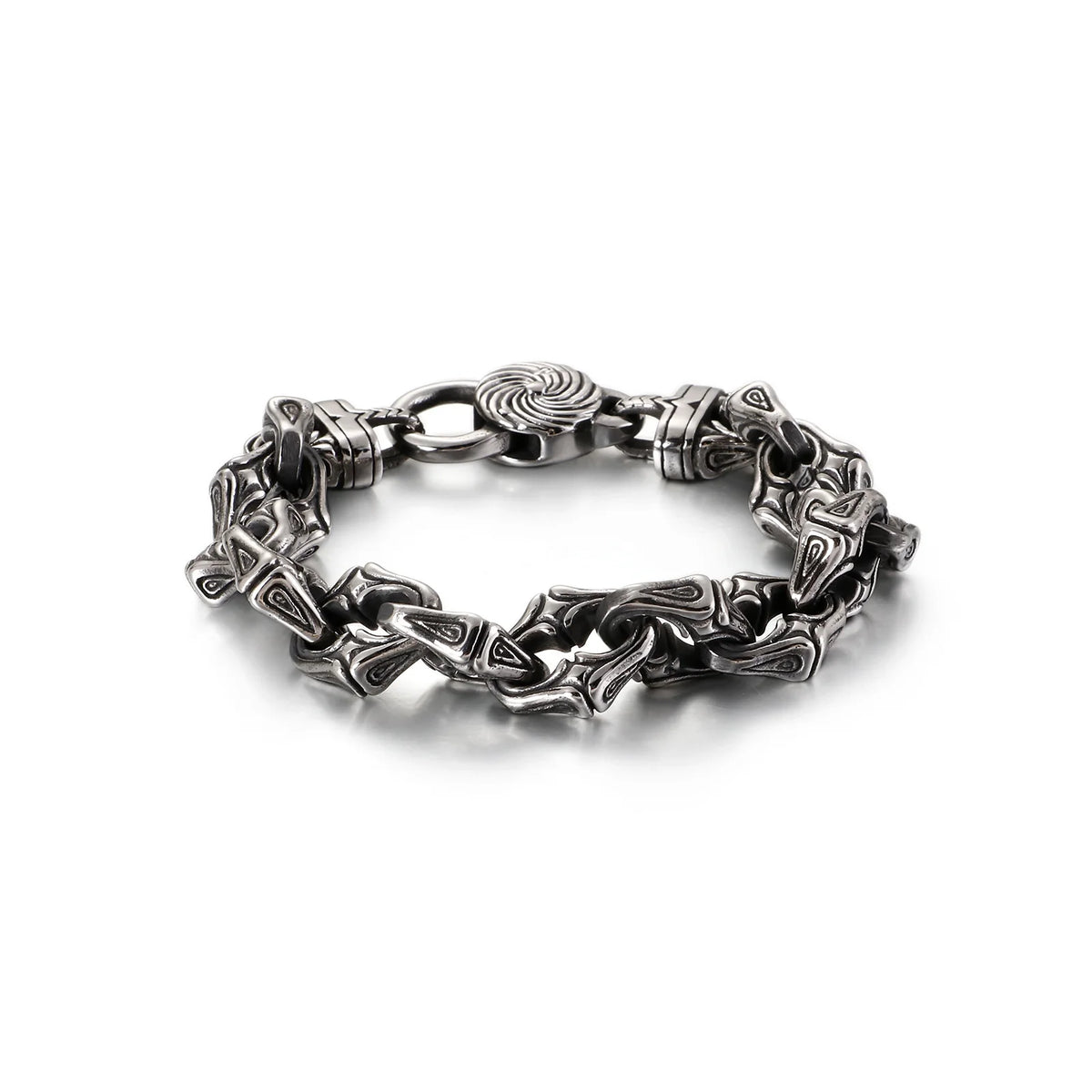 VIKING Mens Vintage Raven Charm Bracelet – Oxidized Black Stainless Steel