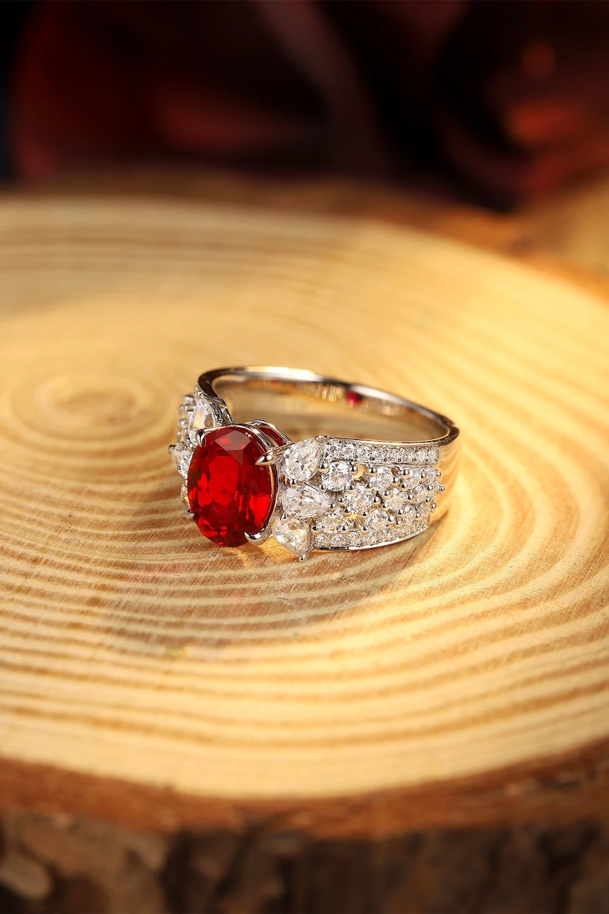 Gemfiori Statement Rings Sterling 925 Silver Lab Grown Ruby Rings for Women Engagement Rings of the Day Wedding Gift Customize Jewelry