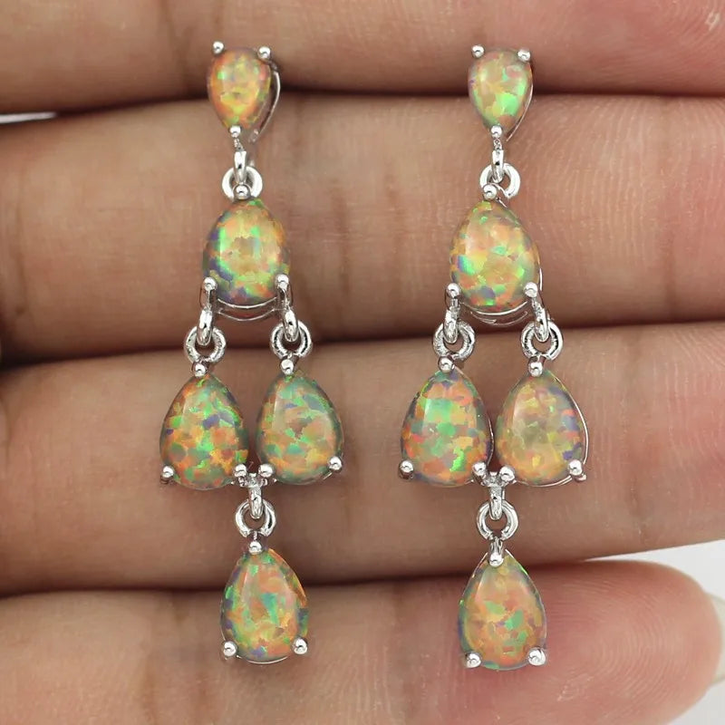 Hawaii Ocean Wave Blue Opal Brass Pendant Earrings Trendy Christian Dainty Drop-Shaped Beach Gift Jewelry