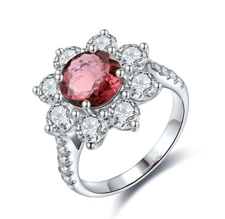 Gemfiori Stunning Natural Garnet Rings for Women 925 Sterling Silver Rings of the Day Handmade Jewelry Wedding Engagement Rings
