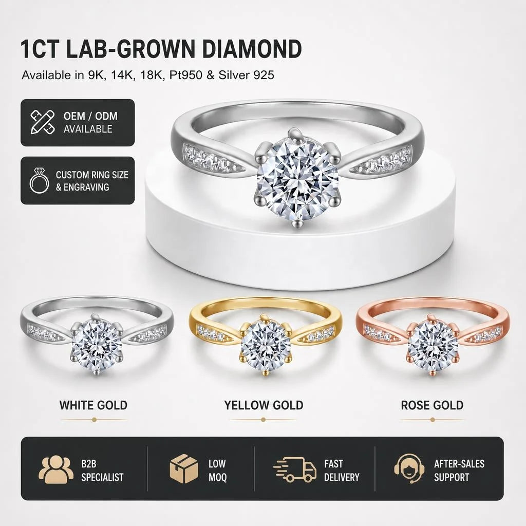 Gioiellieri Radiant Lab Grown Diamond Ring 1CT D VVS1 Round Brilliant Cut 9K 10K 14K 18K White/Yellow/Rose Gold PT950 Ladies Fashion Jewelry