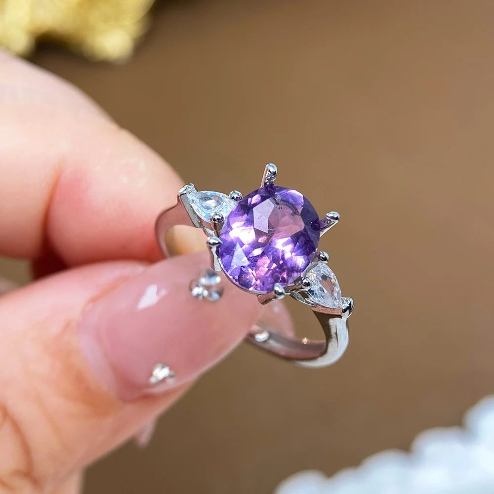Gioiellieri Low Price Bulk Classic Engagement Wedding Party Platinum/Gold Plated 925 Sterling Silver Natural Amethyst Rings for