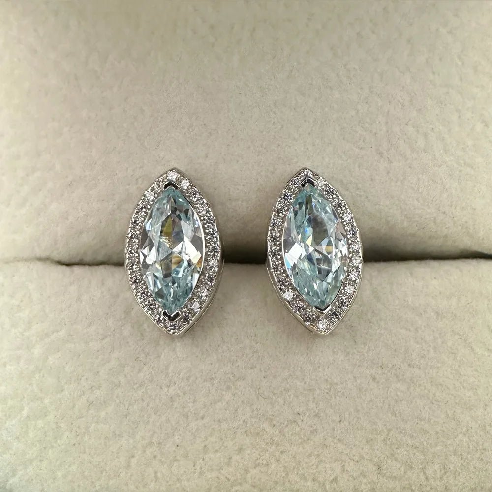 MuShan Jewelry Factory 5 * 10 Sea Blue Diamond S925 Pure Silver Earnail Women Light Luxury Earrings Hot Sale Ring