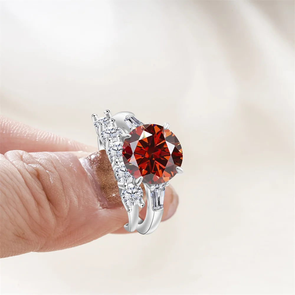 Saudi Arabia Silver Rings with Luxury S925 Sterling Silver Jewelry 6.5carat Gra Certificate Moissanite Ring Set Birthday Gift
