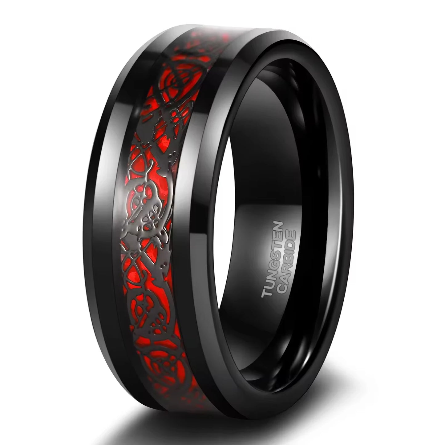 Tempusort Trendy 8mm Tungsten Red Wedding Ring for Men Dragon Tungsten Rings Green Fashion Jewelry Finger Rings Dropshipping