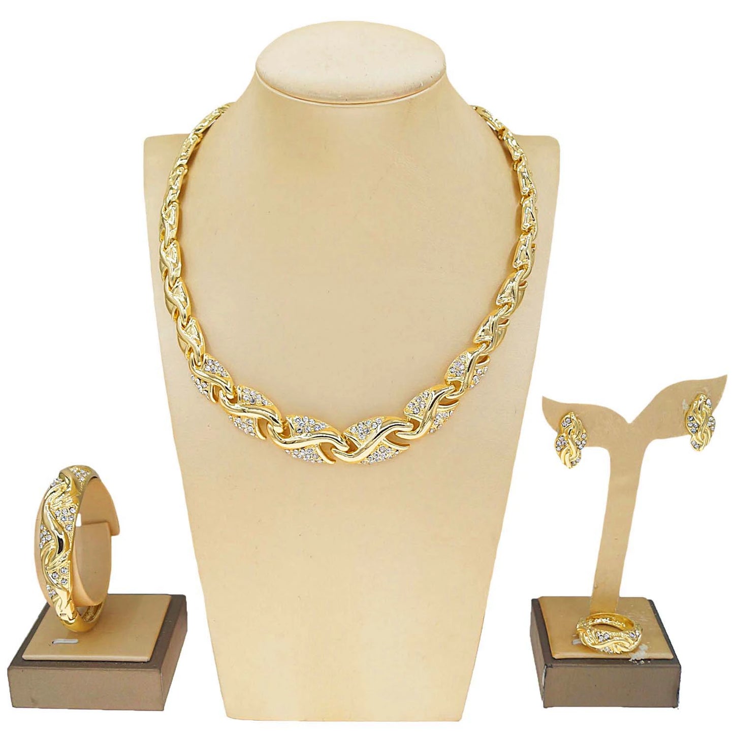 Zhuerrui24K Gold-Plated Fashion Jewelry Set With Diamonds Gorgeous Heavy Industry Exquisite Bride Wedding AccessoriesHD160412