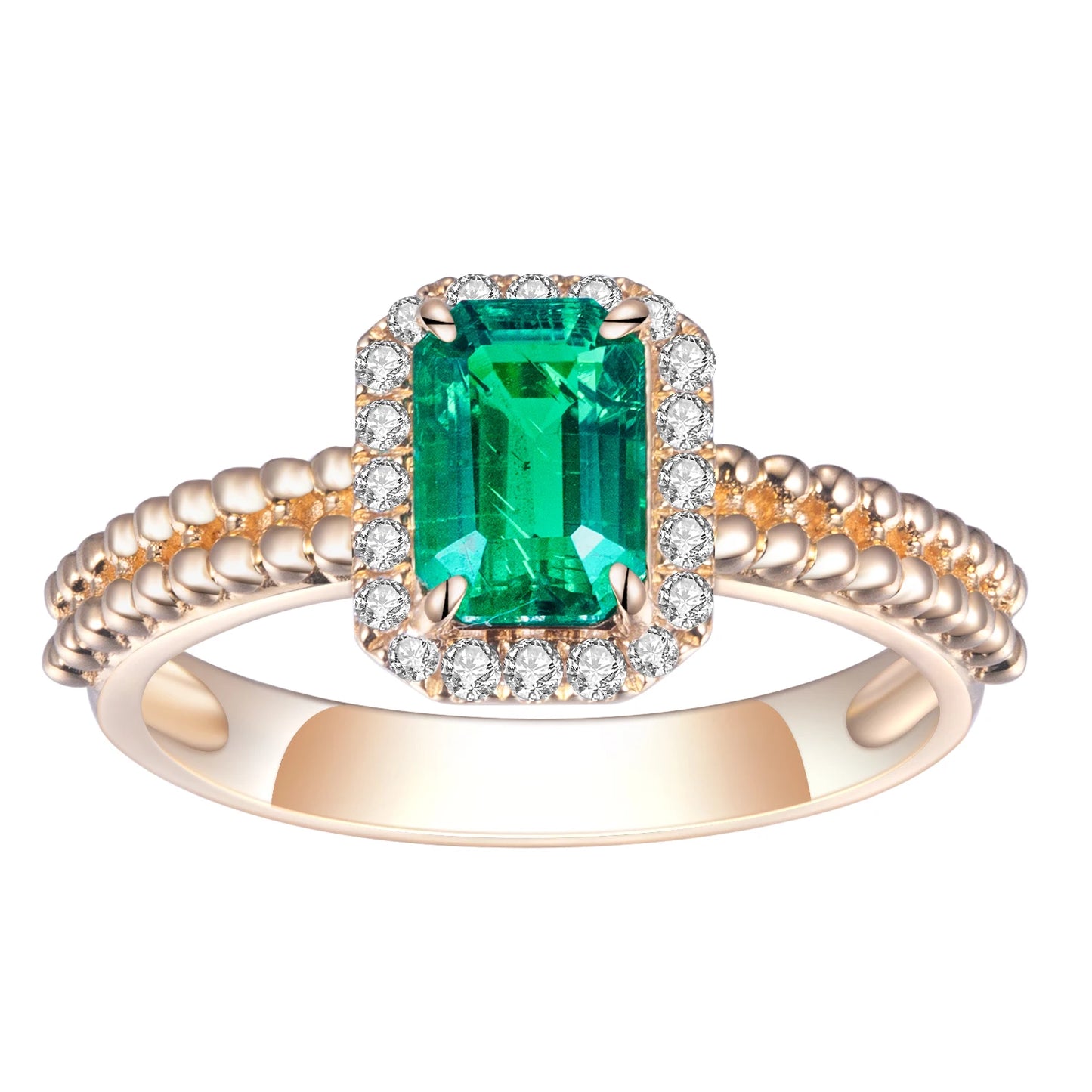 Messi Jewelry 18k Yellow Gold  1-1.5ct Lab Grown Emerald Emerald Cut halo Ring