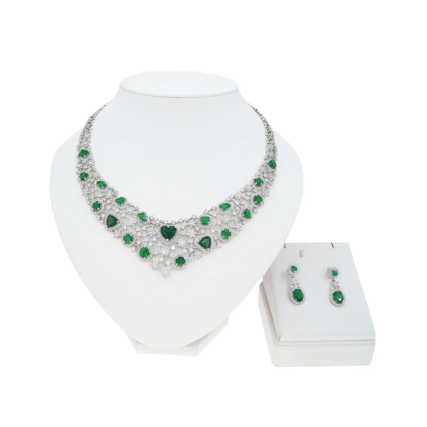Zhuerrui Dubai Luxury Emerald Jewelry Two Sets of Nigerian Noble Wedding Necklace Earrings Factory Spot Second HairZA23003085