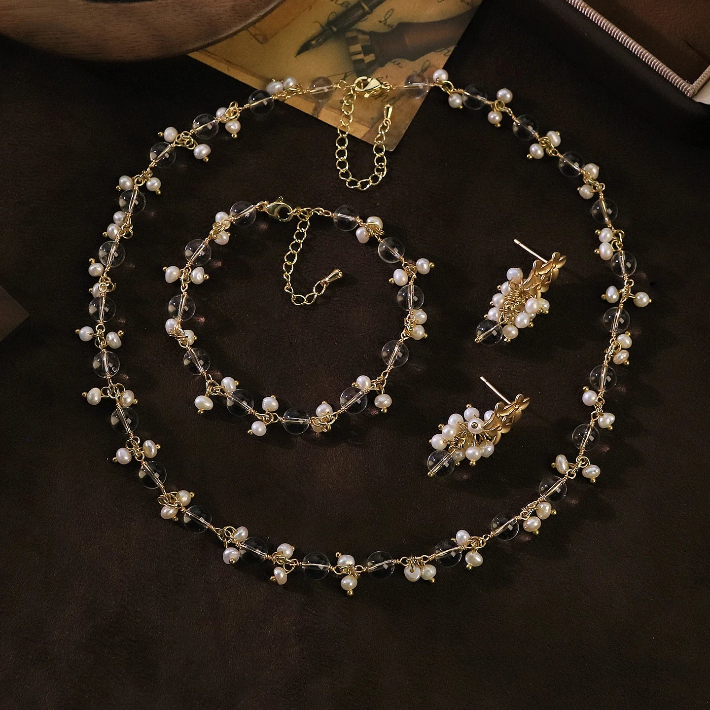 GS0286 Natural Freshwater Pearl Necklace & Bracelet Jewellery Set for Women