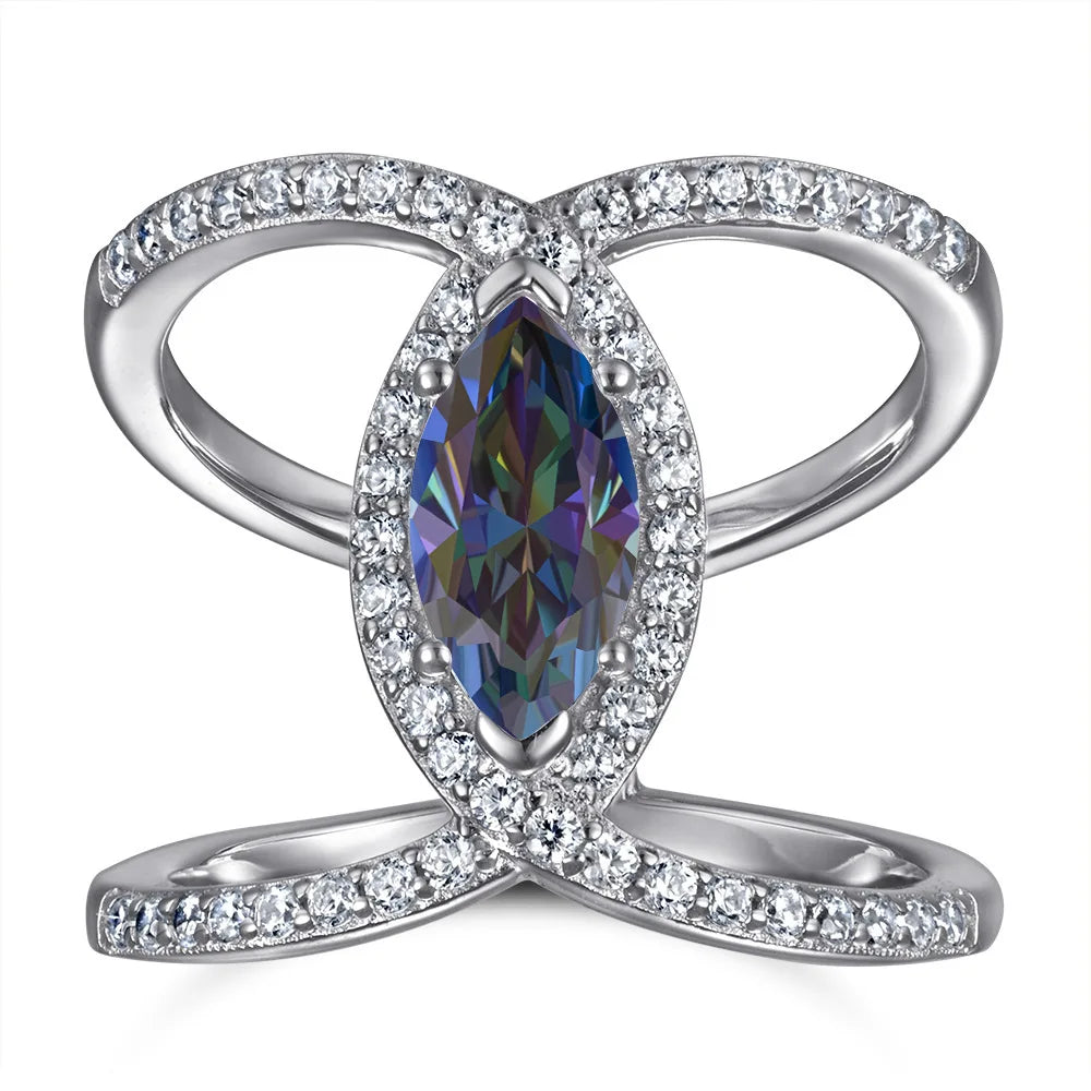 ArtistA Factory 925 Sterling Silver Women's Cuff Rings Marquise Cut 1CT VVS GRA Colored Moissanite Jewelry with Certificate