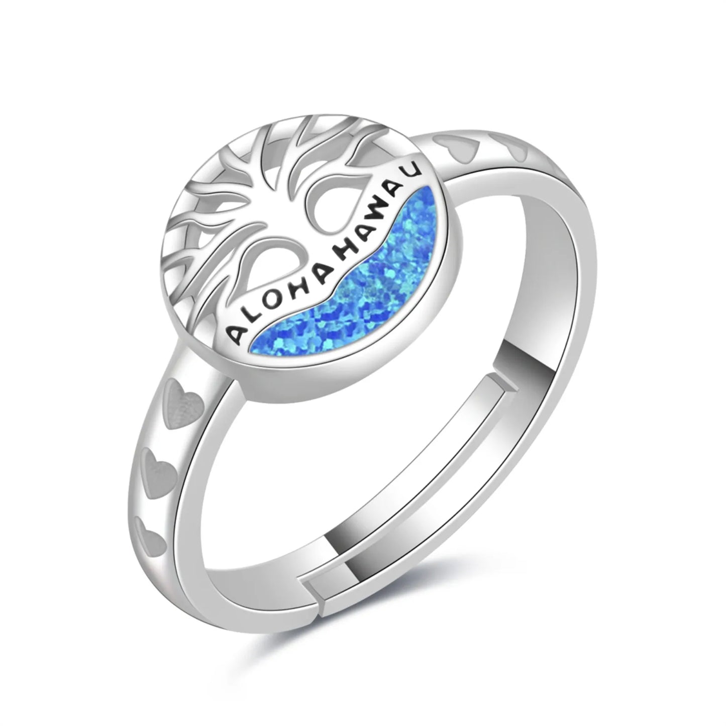 Leaf-Shaped Blue Opal Twisted Ring | Iridescent Gem Inlay Band | Nature-Inspired Fashion Jewelry for Women Trendy Wear