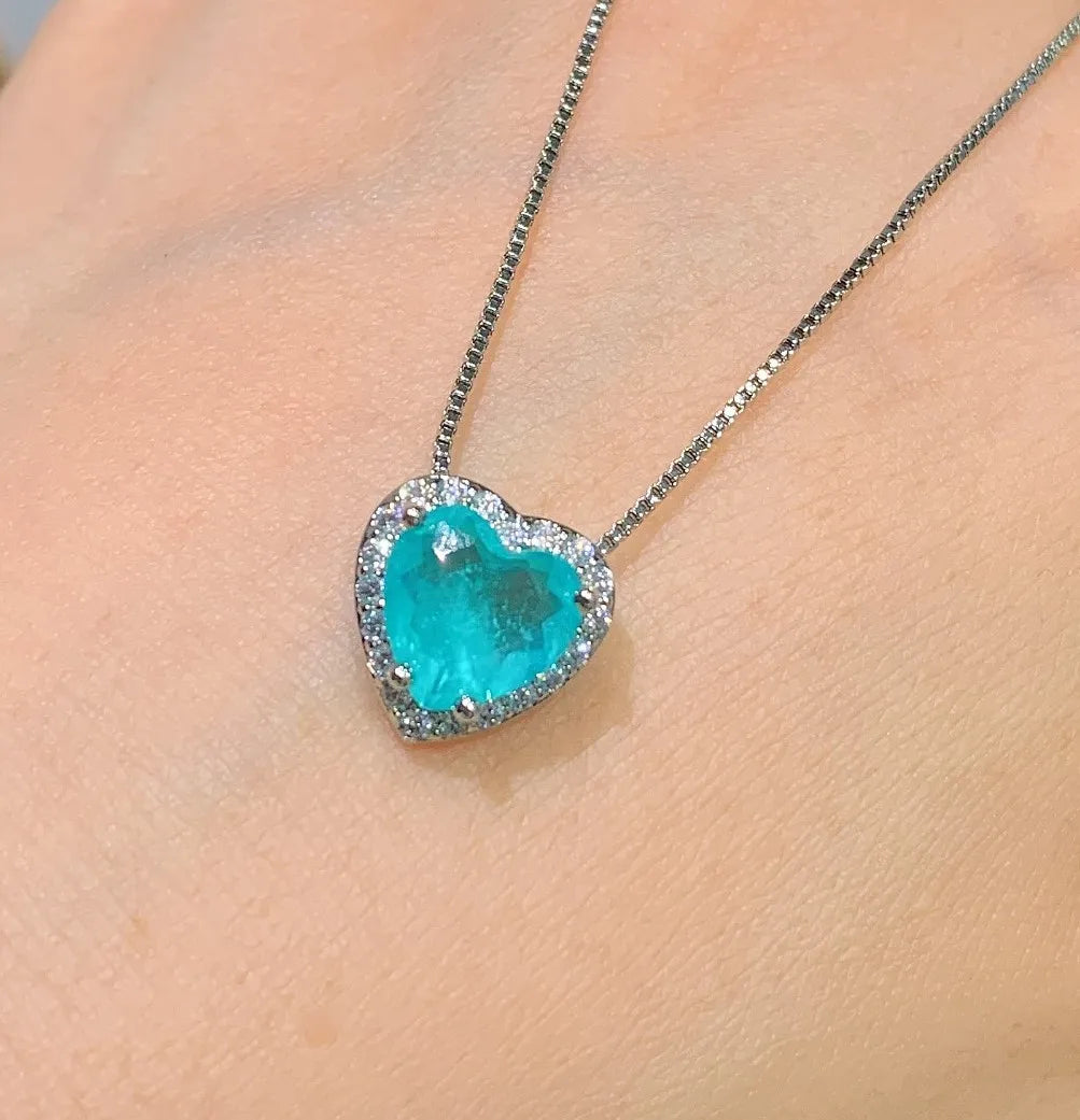 Gemfiori New Style Fashionable Zircon Heart Shaped Blue Zircon Pendant Exquisite Luxury Set