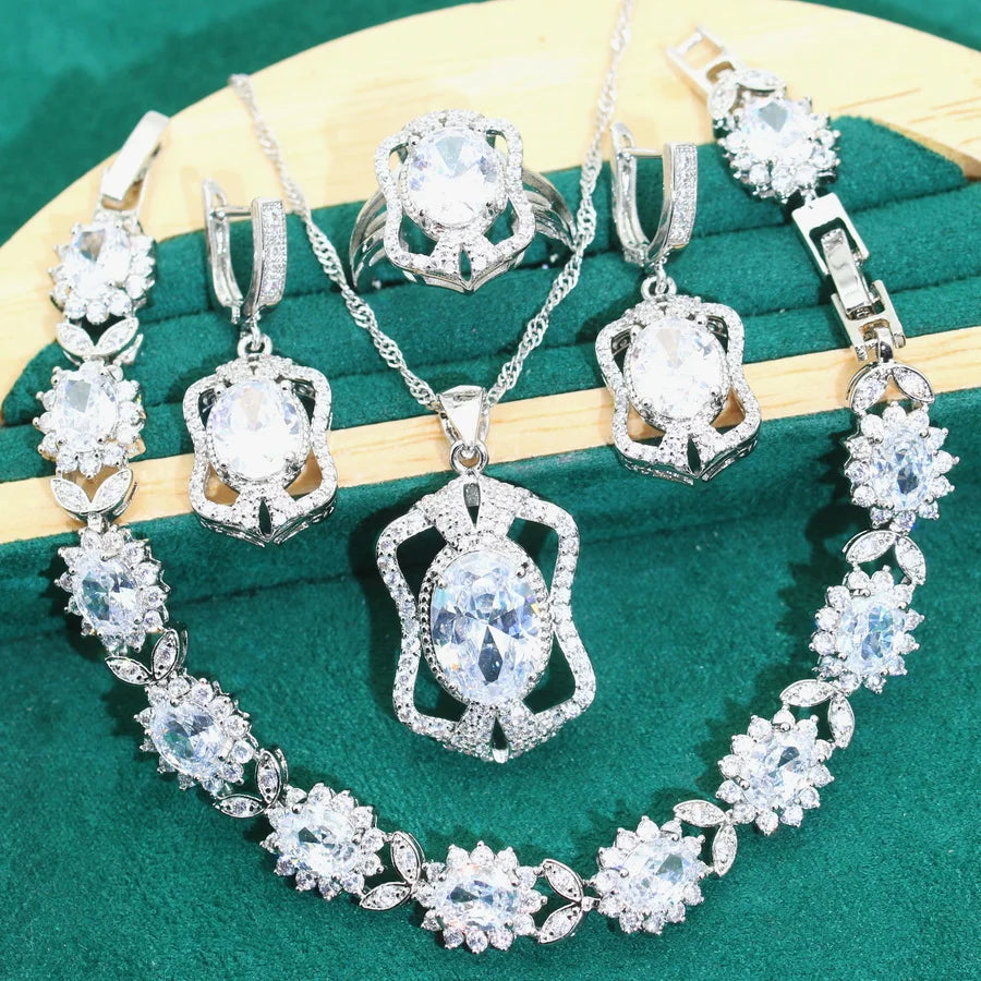 XOTICA 2024 New Classic 925 Silver Jewelry Set Olive Green Zircon Wedding Bracelet Pendant Ring for Women's Engagement Birthday Gifts
