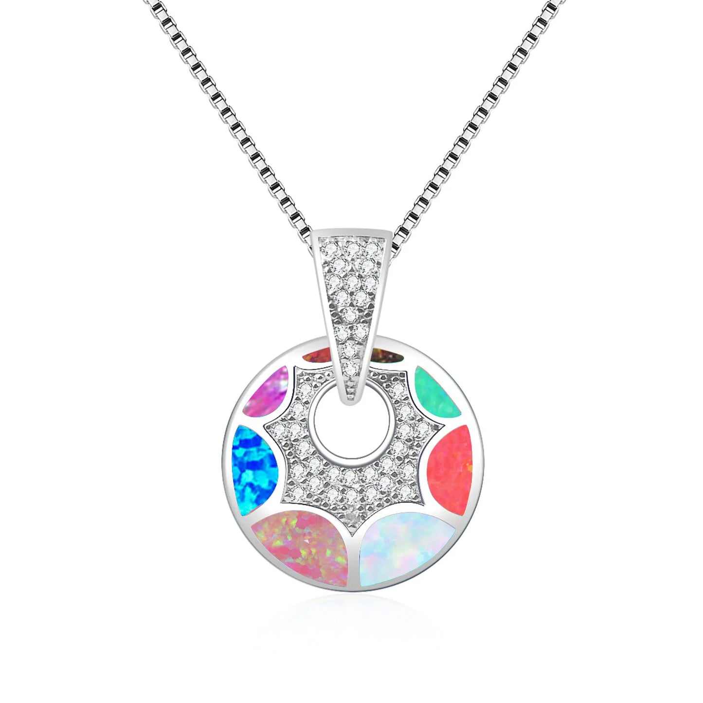 Artisan Blue Opal Pendant - Silver Plated Round Hollow CZ-Embedded Jewelry for Women Wholesale