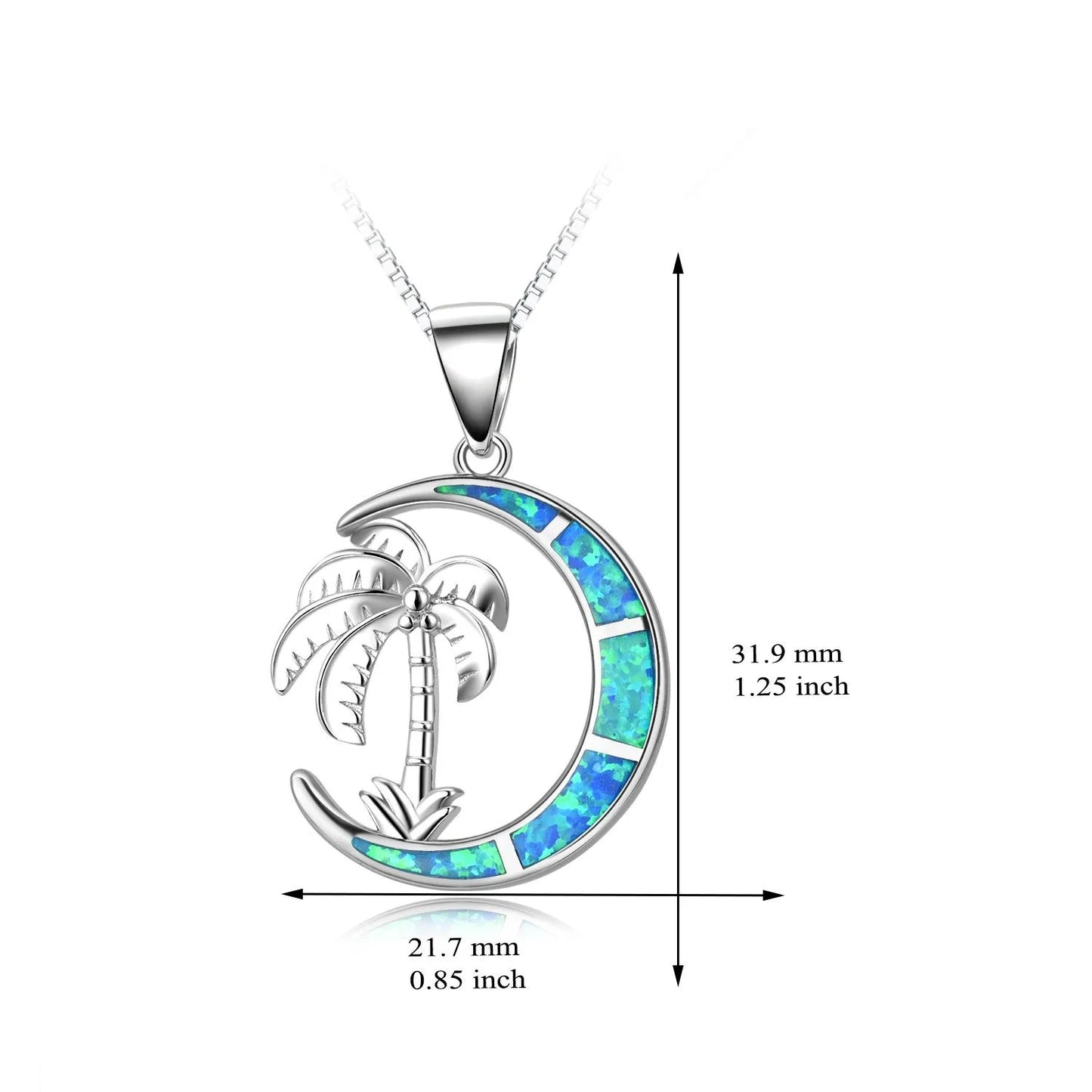 Aobao Christian Plant Hawaii Ocean Blue Moon Coconut Tree Pendant Palm Tree Opal Sweater Chain Link Chain Copper Necklace