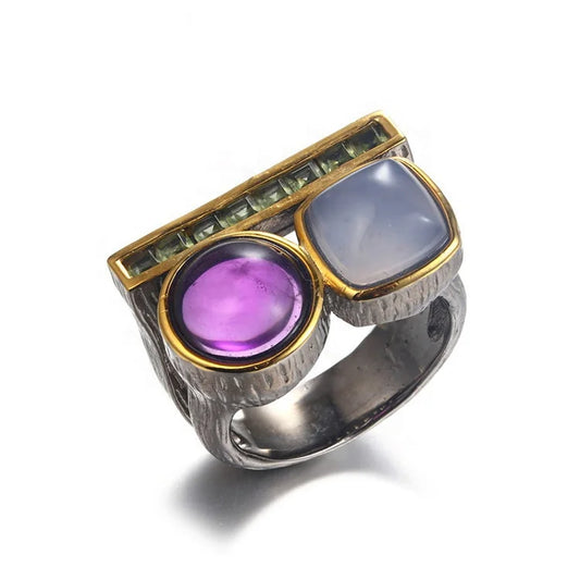 2023 Collection Natural Purple Amethyst Rough Gemstone Handmade 925 Sterling Silver Ring