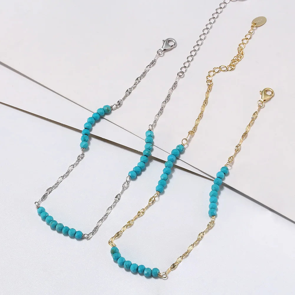 RINNTIN SA85 High Quality Anklet Jewelry 14K Gold Plated Water Wave Chain Turquoise Beaded Charms Leg Chain Anklets