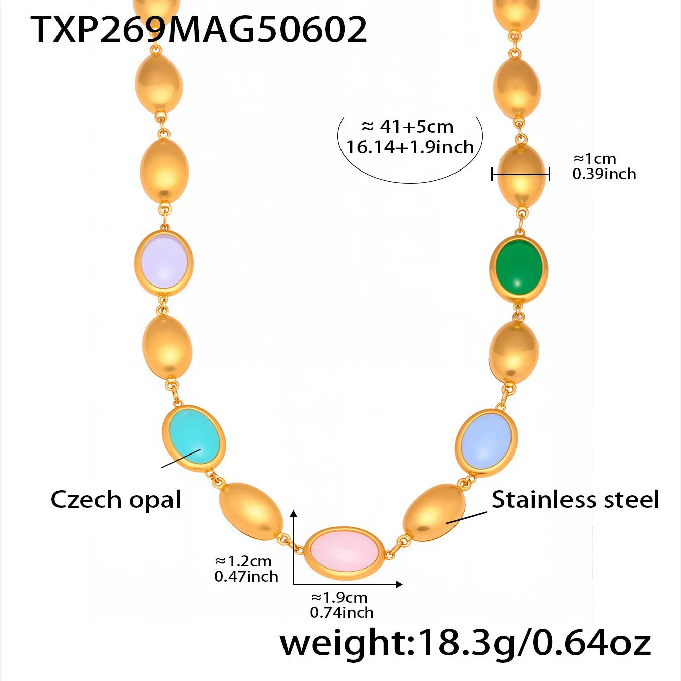 Natural Oval Opal Necklace, Bracelet & Earrings Jewellery Set | Bohemian Gold Plated Stainless Steel Set
