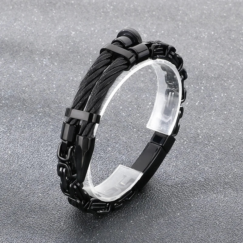 REBEL Trendy Fine Jewelry Fashion Bracelets Stainless Steel Byzantine Links Bangle Bracelet