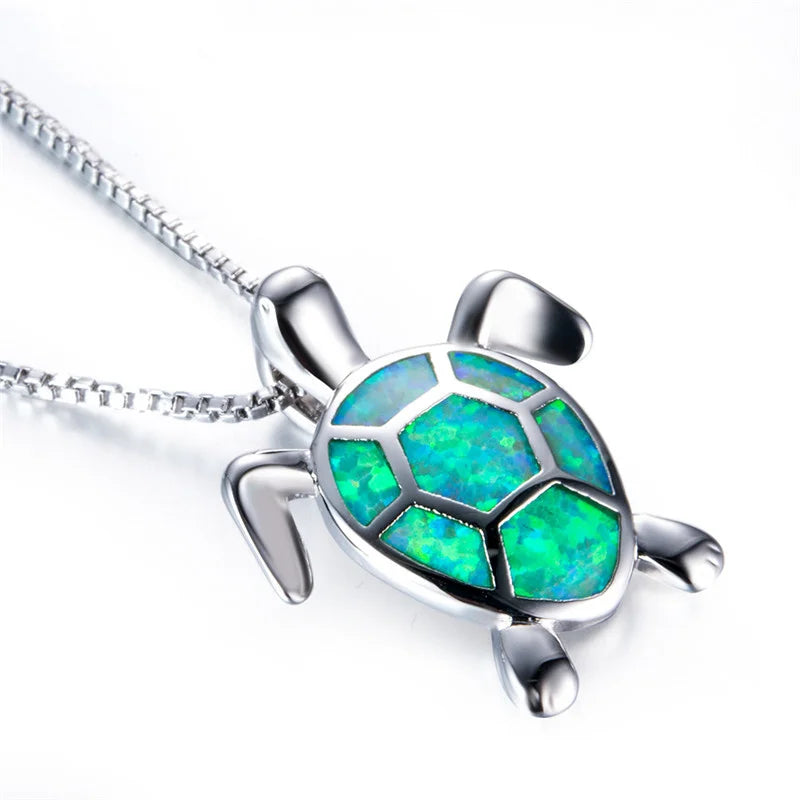 Marine Turtle Opal Jewelry Set - Green Fire Opal Sea Turtle Necklace & Earrings | Coastal Pet-Lover Bulk Gifts