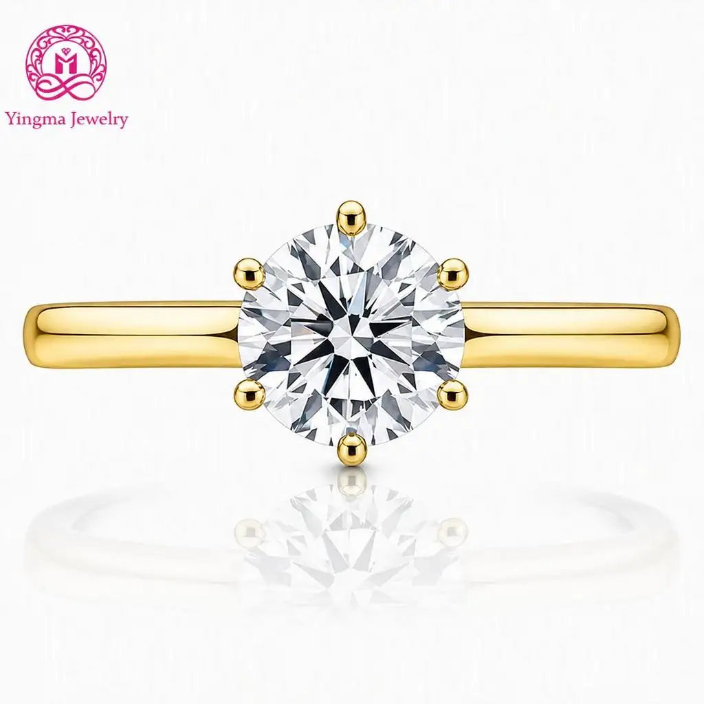 Gemfiori Minimalist 6 Prong Lab Grown Diamond Ring 1CT D VVS1 VVS2 Round Brilliant Cut 9K 10K 14K 18K Gold Sleek Women Daily Wear Ring