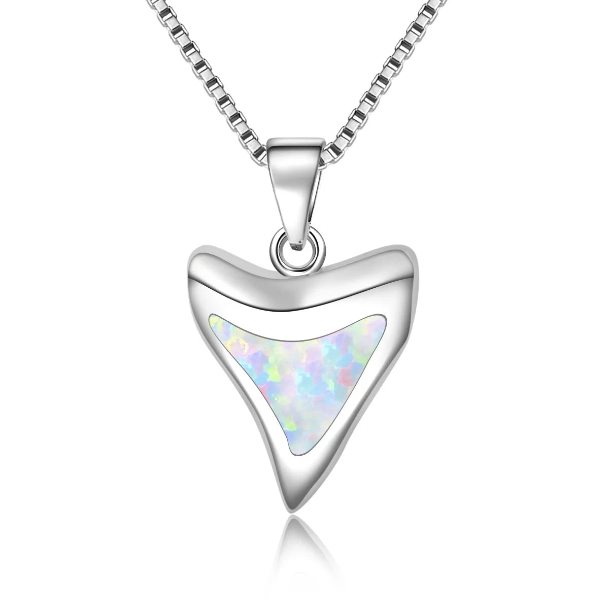 Aobao Christian Copper Box Chain Shark Tooth Necklace Tooth Pendant with Opal Women's Gift