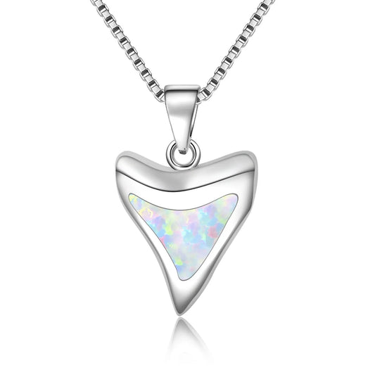 Aobao Christian Copper Box Chain Shark Tooth Necklace Tooth Pendant with Opal Women's Gift