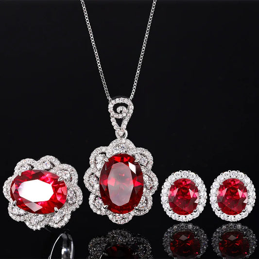 Gemfiori Fashionable Light Luxury Minimalist Jewelry Sunflower Inlaid with Red Zircon Pendant Niche Design Retro Jewelry Set