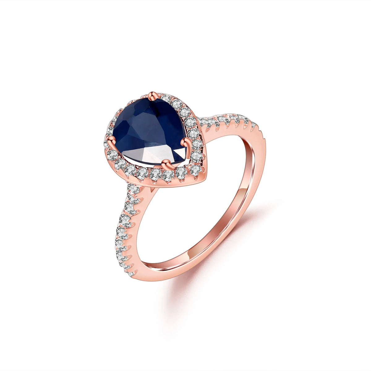 ArtistA KH076 Abiding Hand Made Pear 5*7MM Natural Stone Jewelry 925 Sterling Silver Gold Plated Amethyst Sky Blue Topaz Halo Ring